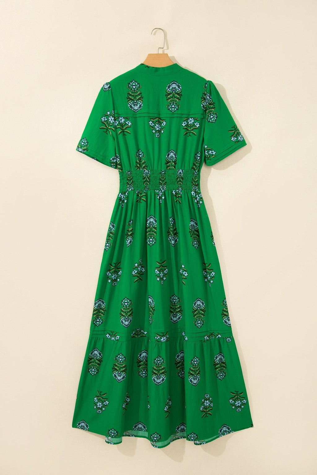 Floral Split Neck Shirred High Waist Maxi Dress - Rooted & Reckless Co.
