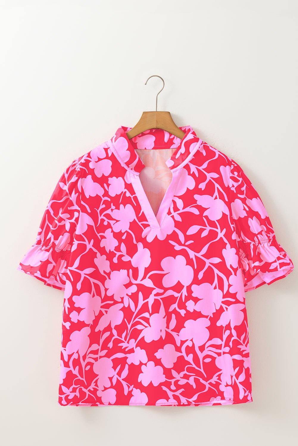 Floral Split V-Neck Ruffle Sleeve Blouse Top - Rooted & Reckless Co.