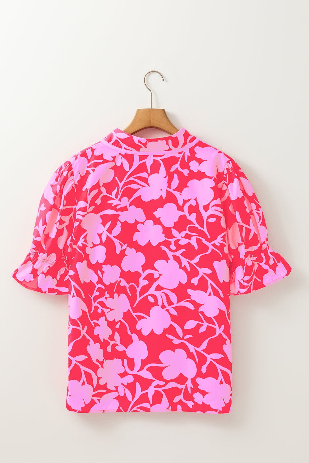 Floral Split V-Neck Ruffle Sleeve Blouse Top - Rooted & Reckless Co.