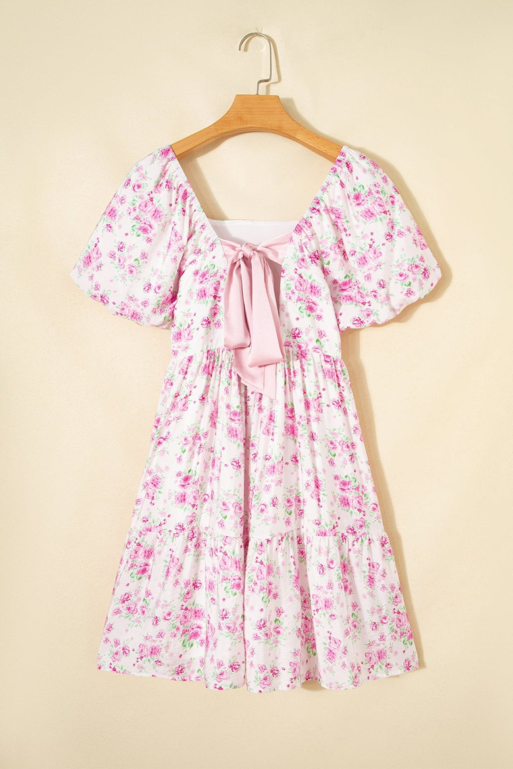 Floral Square Neck Bow Tie Back Mini Dress - Rooted & Reckless Co.