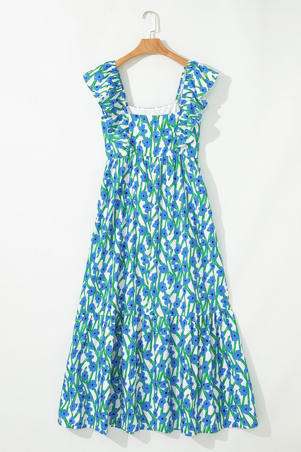 Floral Square Neck Ruffle Strap Maxi Dress - Rooted & Reckless Co.