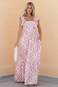 Floral Square Neck Ruffle Strap Maxi Dress - Rooted & Reckless Co.