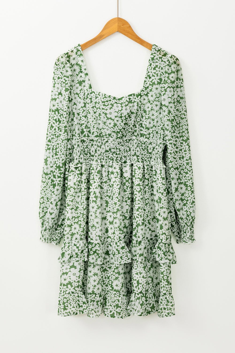 Floral Square Neck Shirred Waist Ruffle Dress - Rooted & Reckless Co.