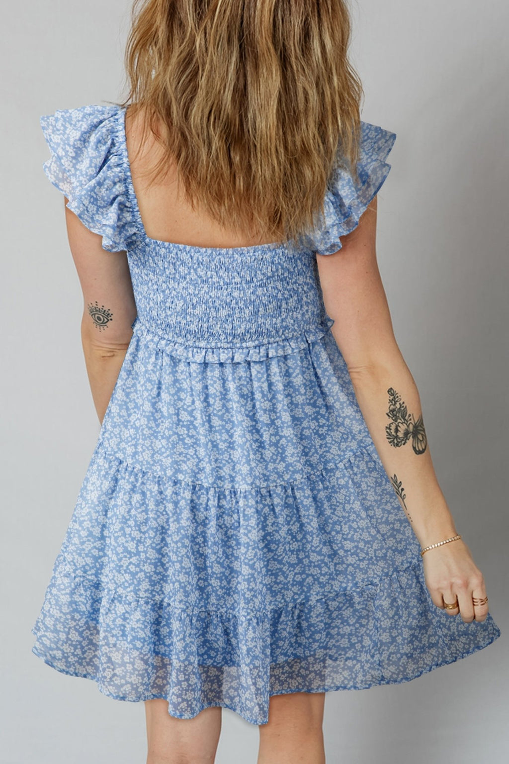 Floral Square Neck Smocked Tiered Mini Dress - Rooted & Reckless Co.
