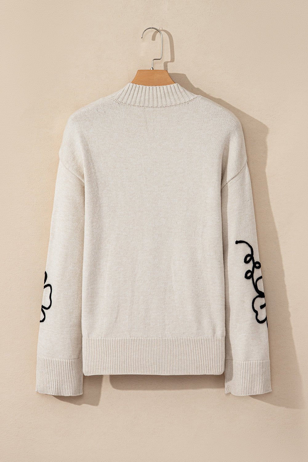 Floral Stitch Mock Neck Sweater - Rooted & Reckless Co.