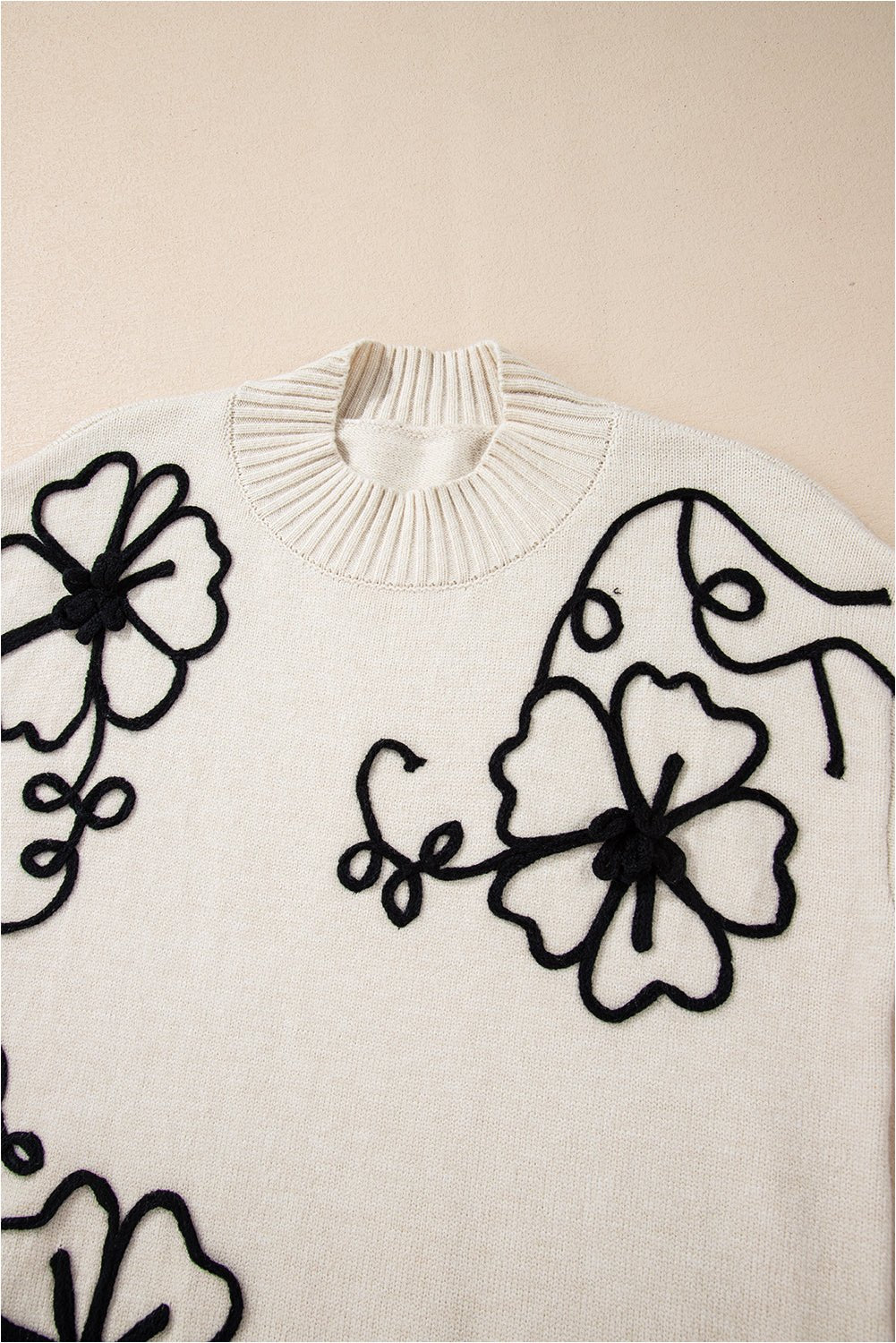 Floral Stitch Mock Neck Sweater - Rooted & Reckless Co.