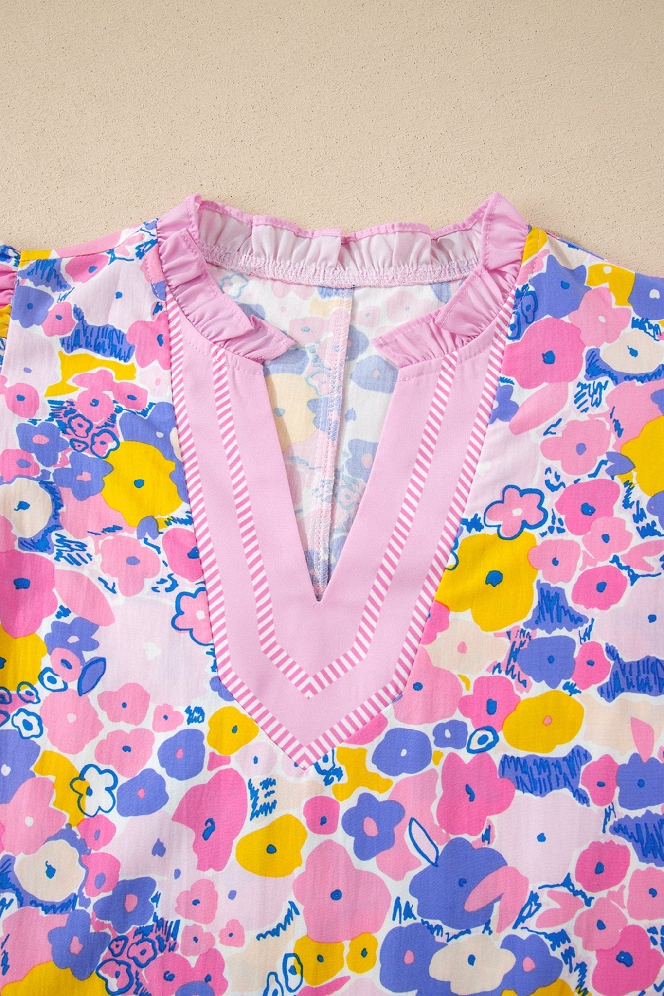 Floral Stripe Colorblock Flutter Sleeve Blouse - Rooted & Reckless Co.