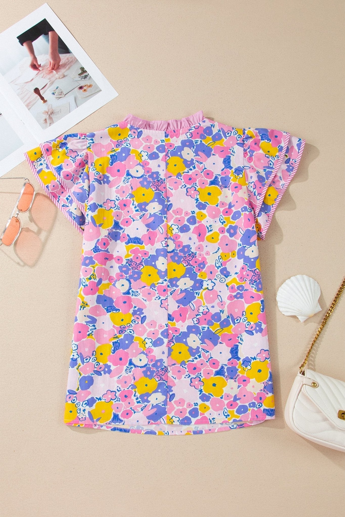 Floral Stripe Colorblock Flutter Sleeve Blouse - Rooted & Reckless Co.