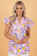 Floral Stripe Colorblock Flutter Sleeve Blouse - Rooted & Reckless Co.