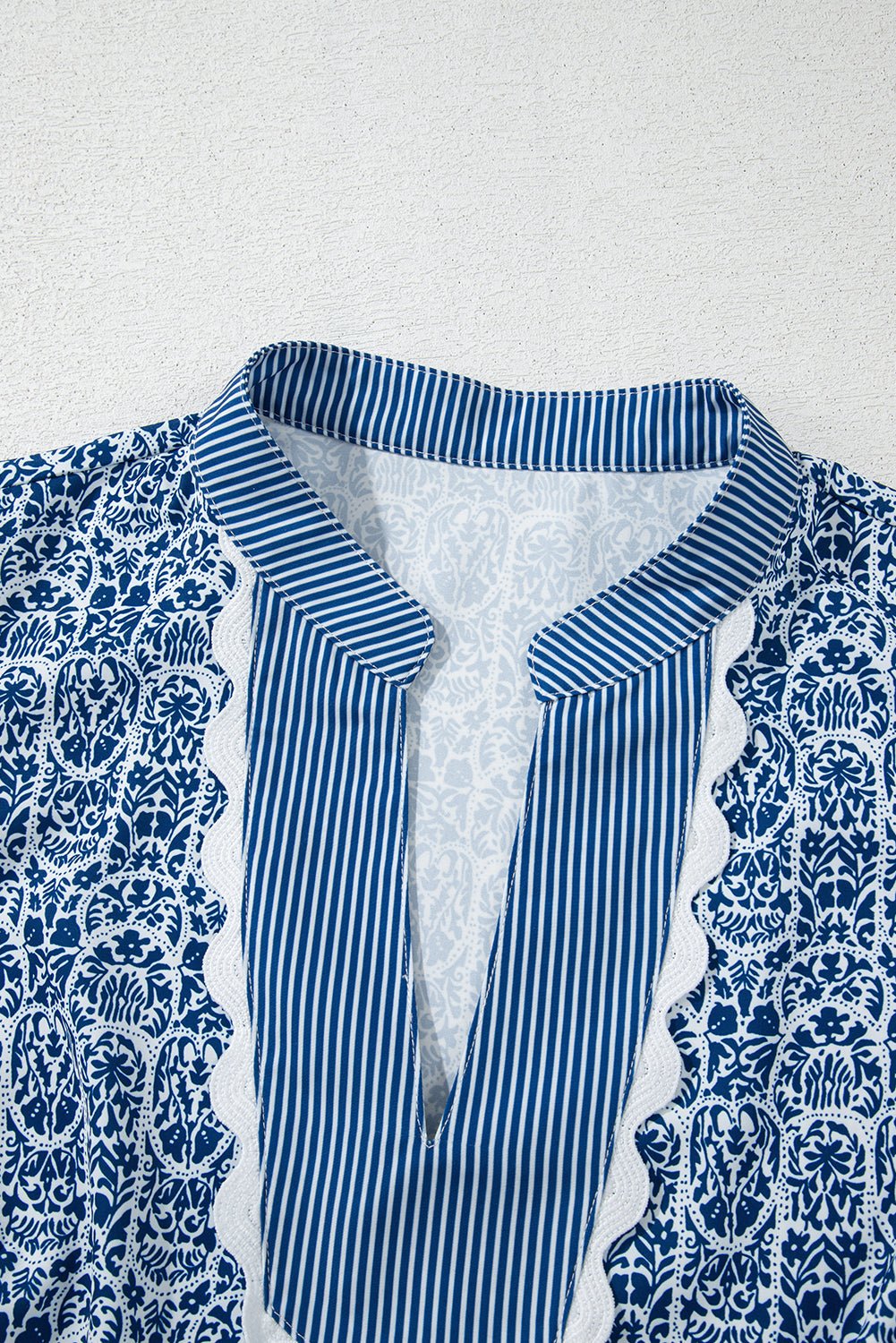 Floral Stripe Contrast Ric-Rac Puff Sleeve Top - Rooted & Reckless Co.