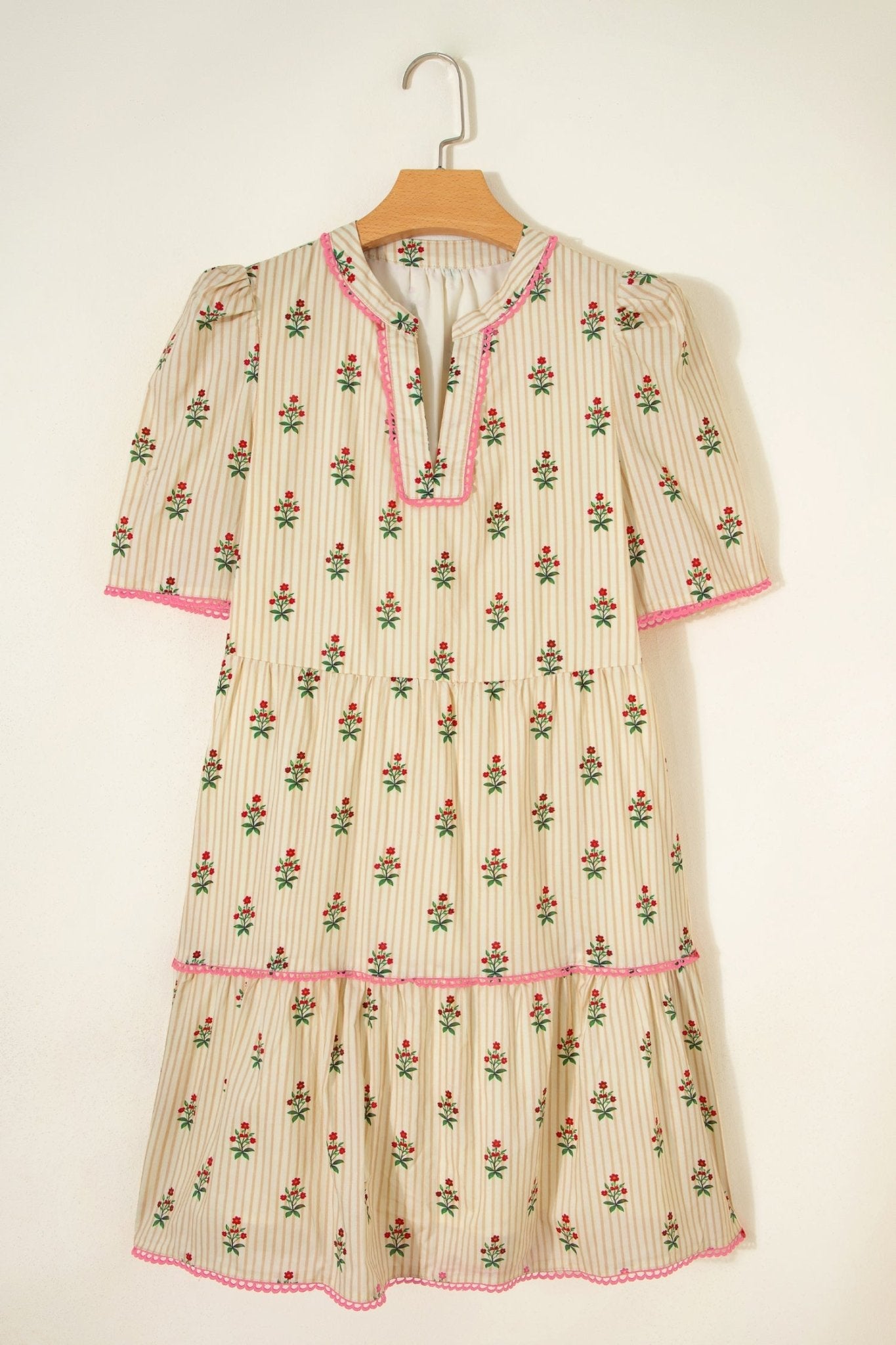 Floral Stripe Contrast Ruffle Hem Mini Dress - Rooted & Reckless Co.