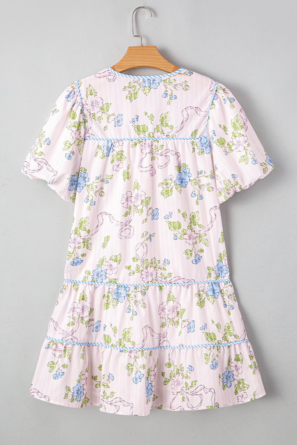 Floral Stripe Contrast Tie Split Neck Mini Dress - Rooted & Reckless Co.