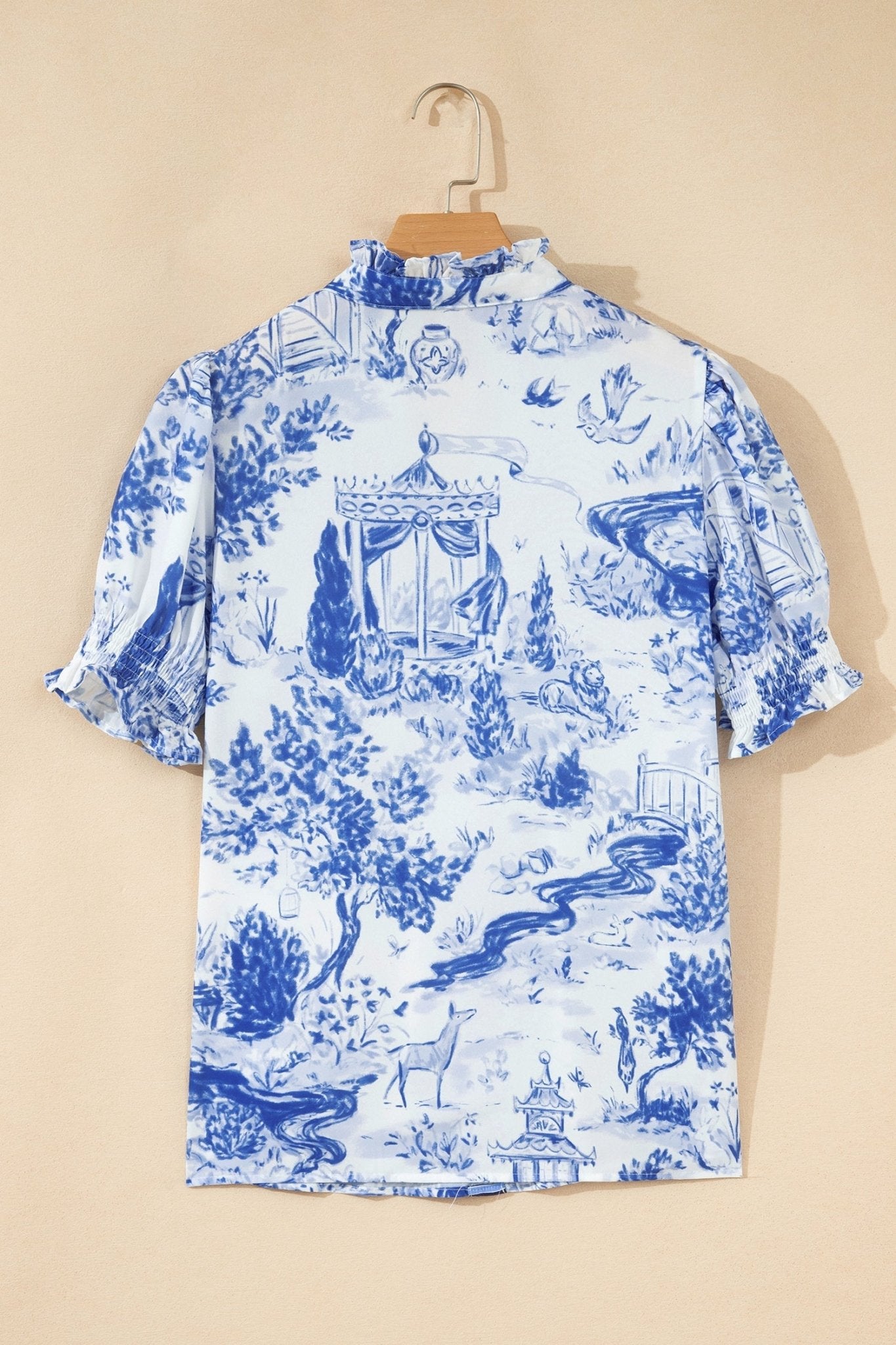 Floral Stripe Contrast V-Neck Puff Sleeve Blouse - Rooted & Reckless Co.