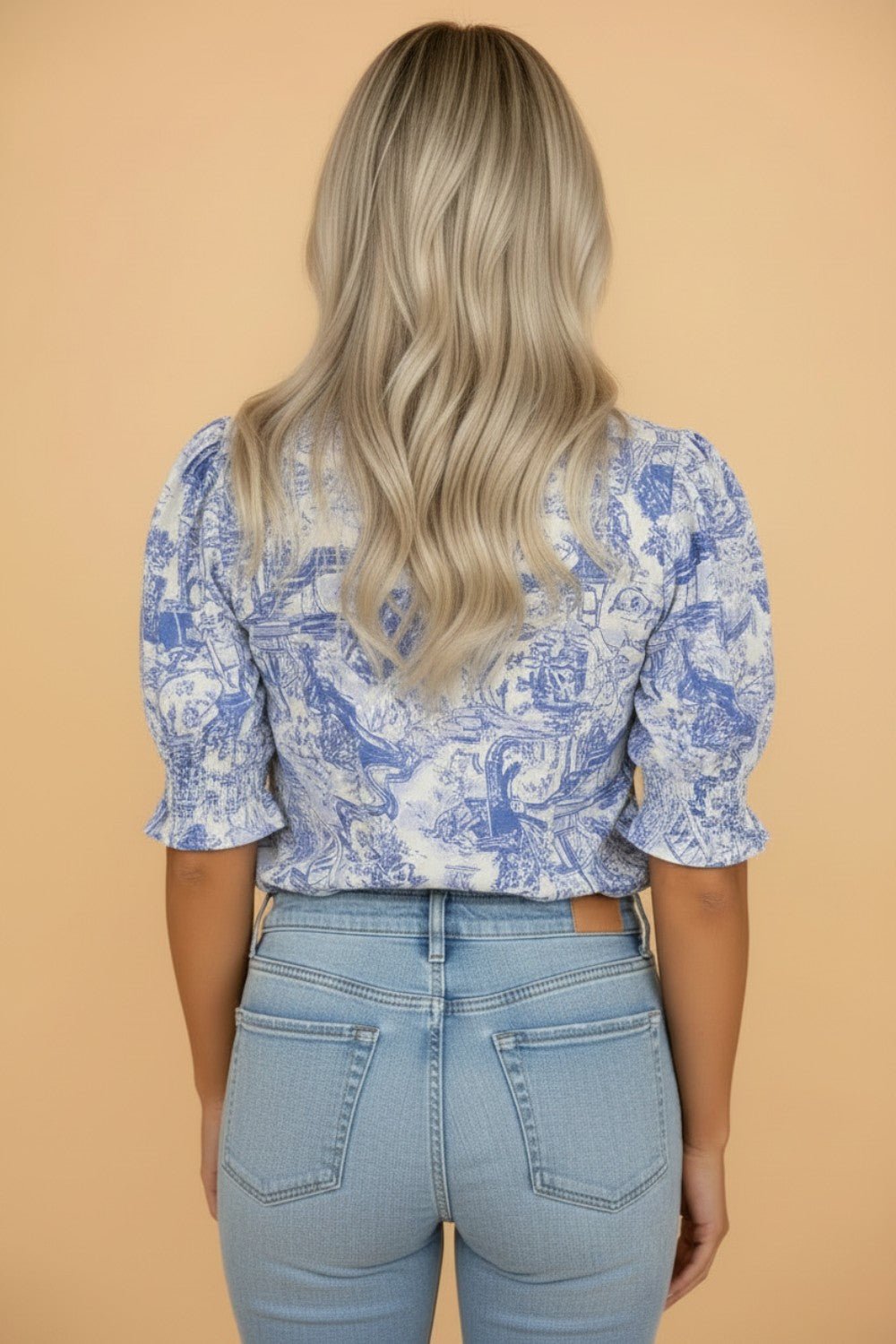 Floral Stripe Contrast V-Neck Puff Sleeve Blouse - Rooted & Reckless Co.
