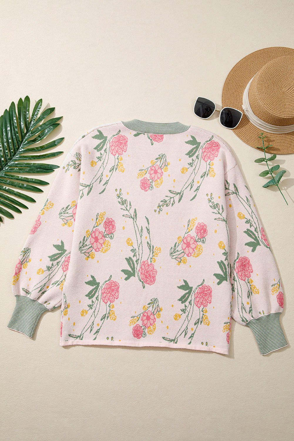 Floral Stripe Contrast V-Neck Sweater - Rooted & Reckless Co.