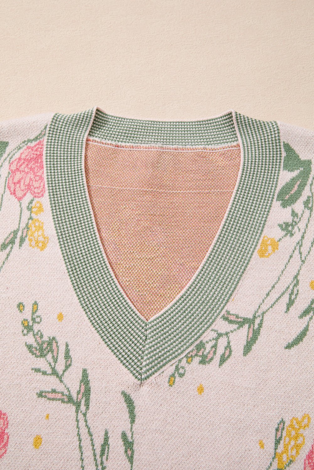 Floral Stripe Contrast V-Neck Sweater - Rooted & Reckless Co.