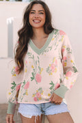 Floral Stripe Contrast V-Neck Sweater - Rooted & Reckless Co.