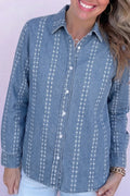 Floral Stripe Denim Buttoned Long Sleeve Shirt - Rooted & Reckless Co.