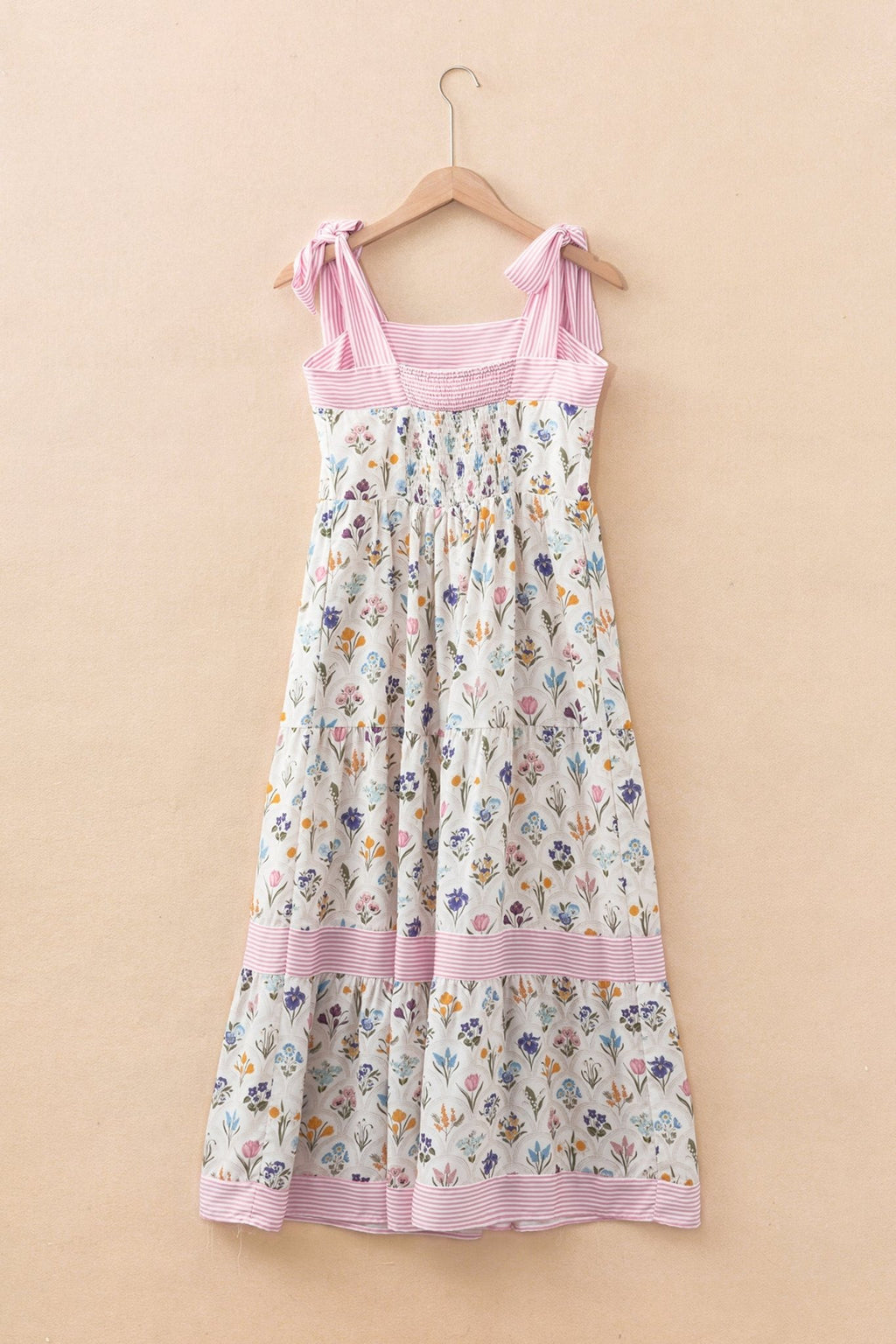 Floral Stripe Detail Knot Strap Maxi Dress - Rooted & Reckless Co.