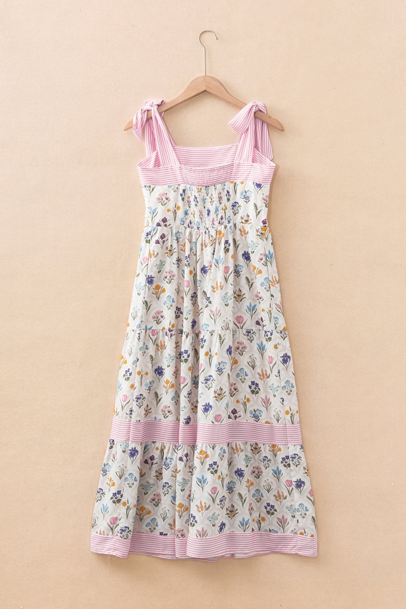 Floral Stripe Detail Knot Strap Maxi Dress - Rooted & Reckless Co.