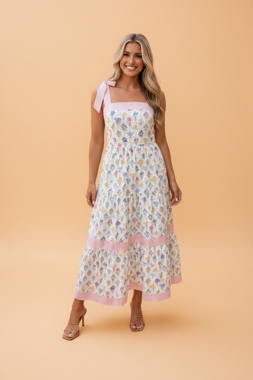 Floral Stripe Detail Knot Strap Maxi Dress - Rooted & Reckless Co.