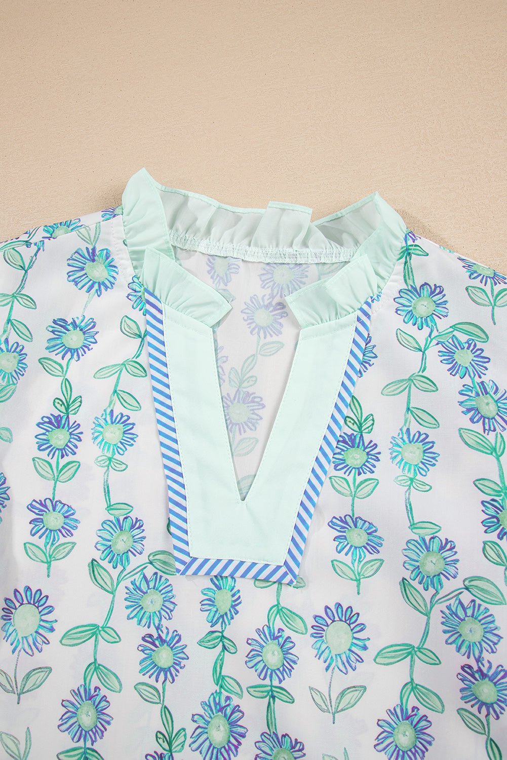 Floral Stripe Detail V-Neck Blouse - Rooted & Reckless Co.