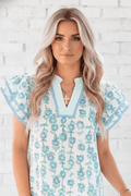 Floral Stripe Detail V-Neck Blouse - Rooted & Reckless Co.