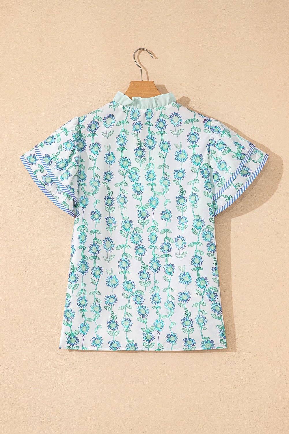Floral Stripe Detail V-Neck Blouse - Rooted & Reckless Co.