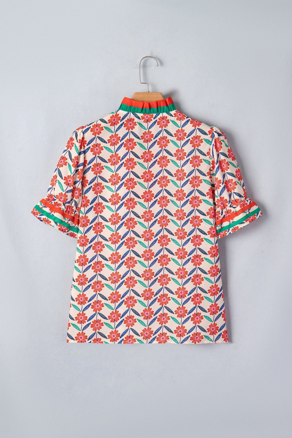 Floral Stripe Detail V-Neck Ruffle Sleeve Blouse - Rooted & Reckless Co.
