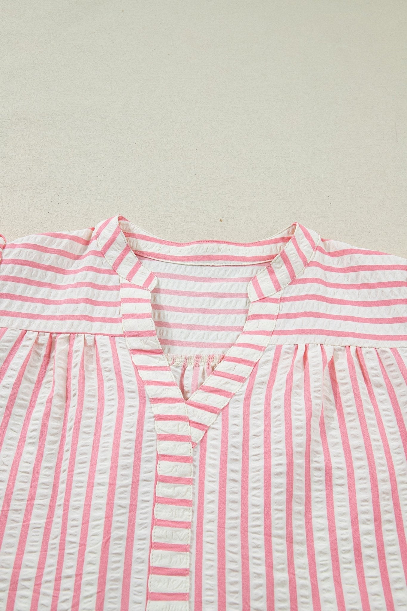 Floral Stripe Embroidered Puff Sleeve V-Neck Blouse - Rooted & Reckless Co.