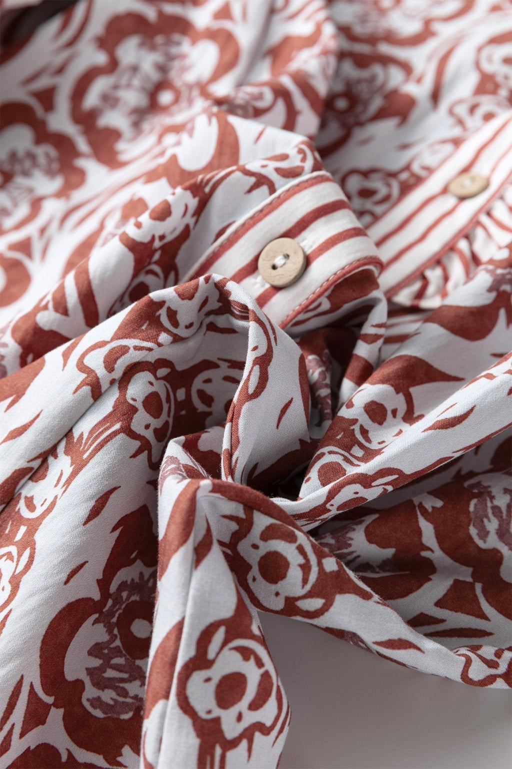 Floral Stripe Frilled Trim Long Sleeve Shirt - Rooted & Reckless Co.