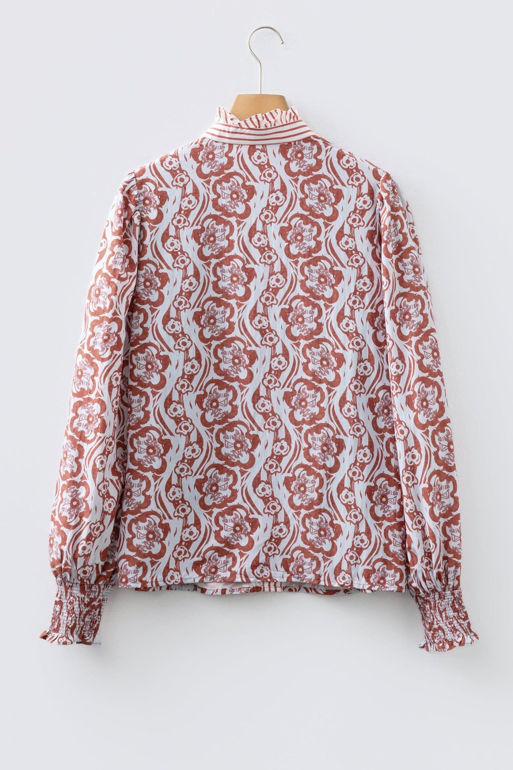 Floral Stripe Frilled Trim Long Sleeve Shirt - Rooted & Reckless Co.