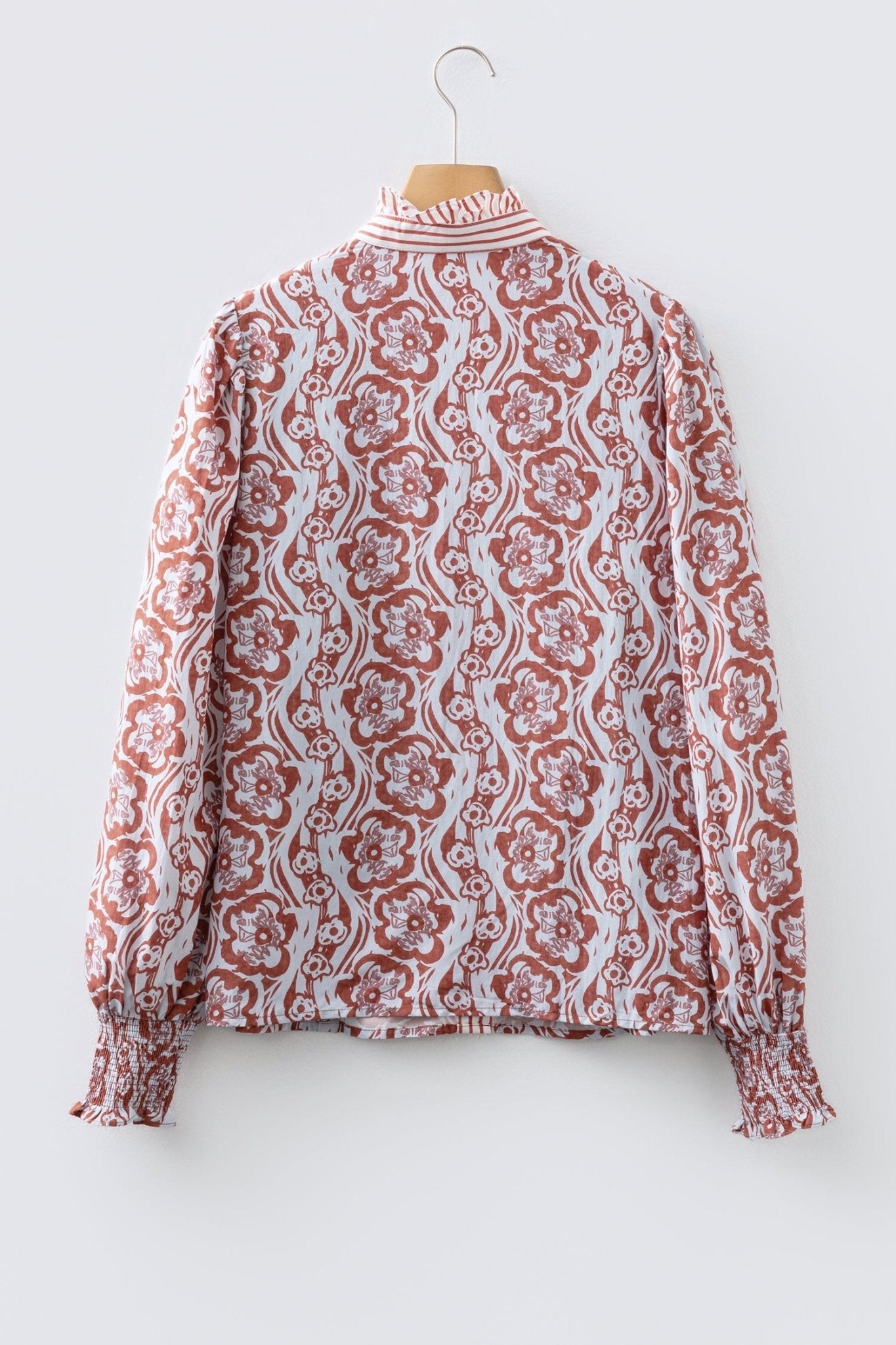 Floral Stripe Frilled Trim Long Sleeve Shirt - Rooted & Reckless Co.
