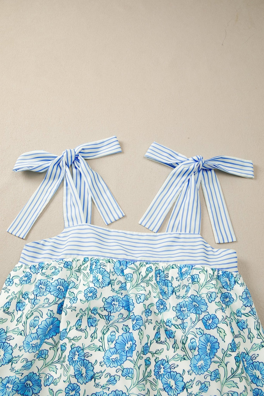 Floral Stripe Patchwork Bow Tie Strap Dress - Rooted & Reckless Co.