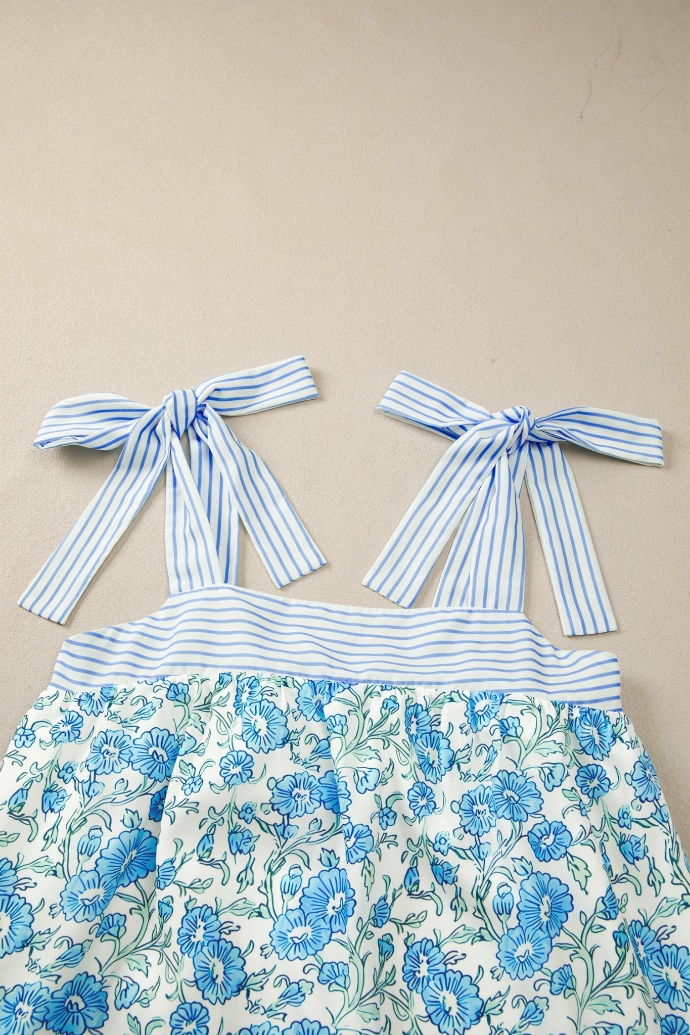 Floral Stripe Patchwork Bow Tie Strap Dress - Rooted & Reckless Co.