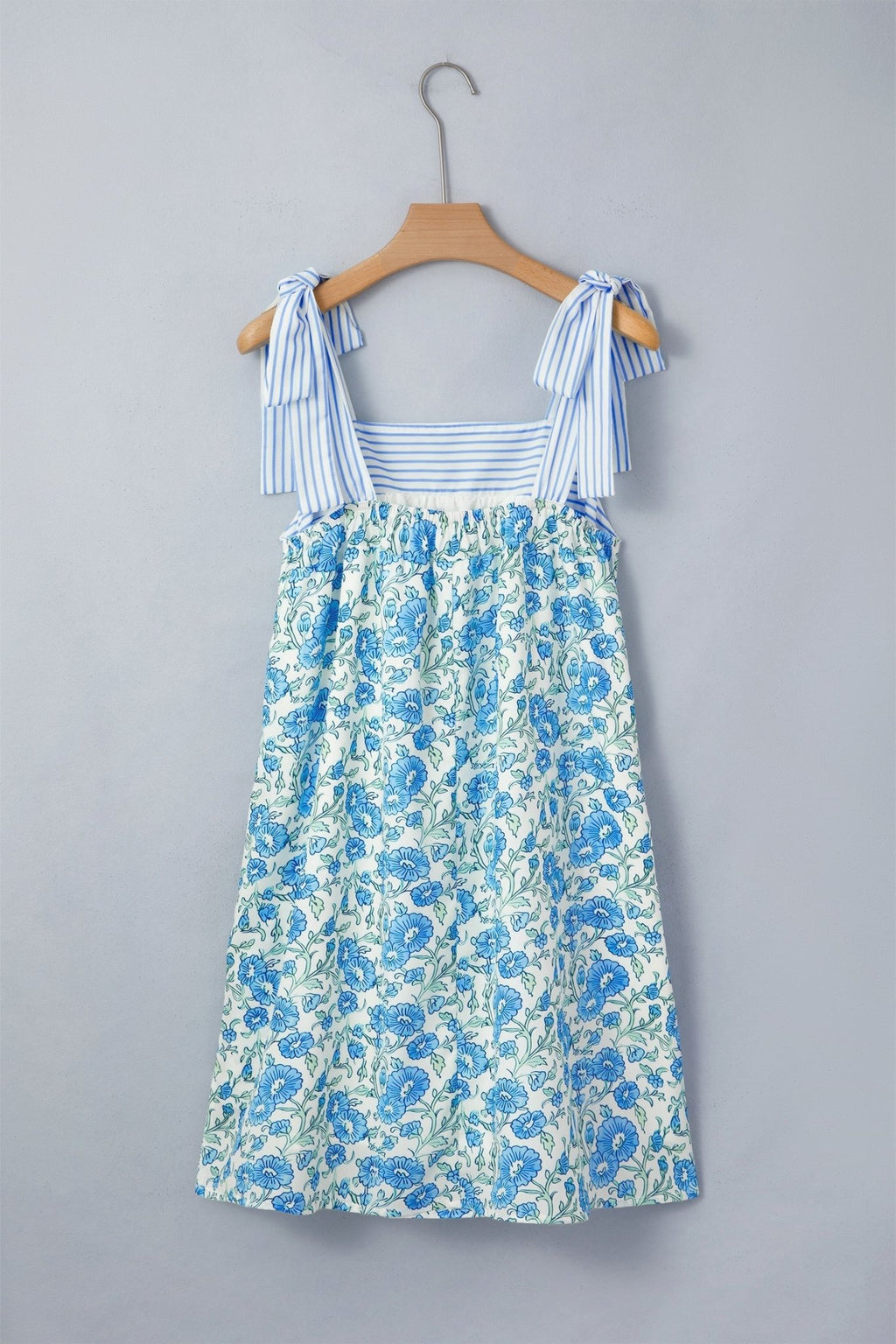 Floral Stripe Patchwork Bow Tie Strap Dress - Rooted & Reckless Co.