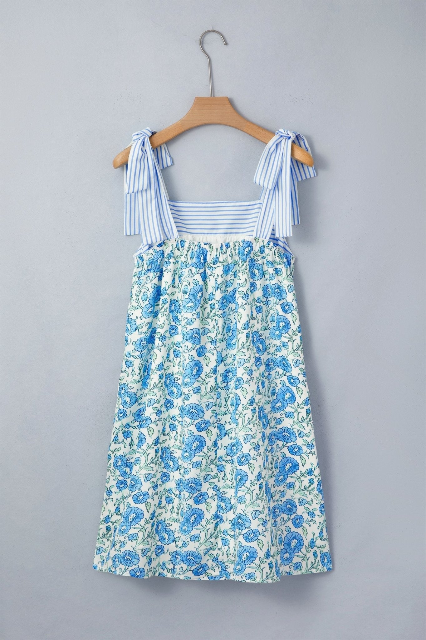 Floral Stripe Patchwork Bow Tie Strap Dress - Rooted & Reckless Co.