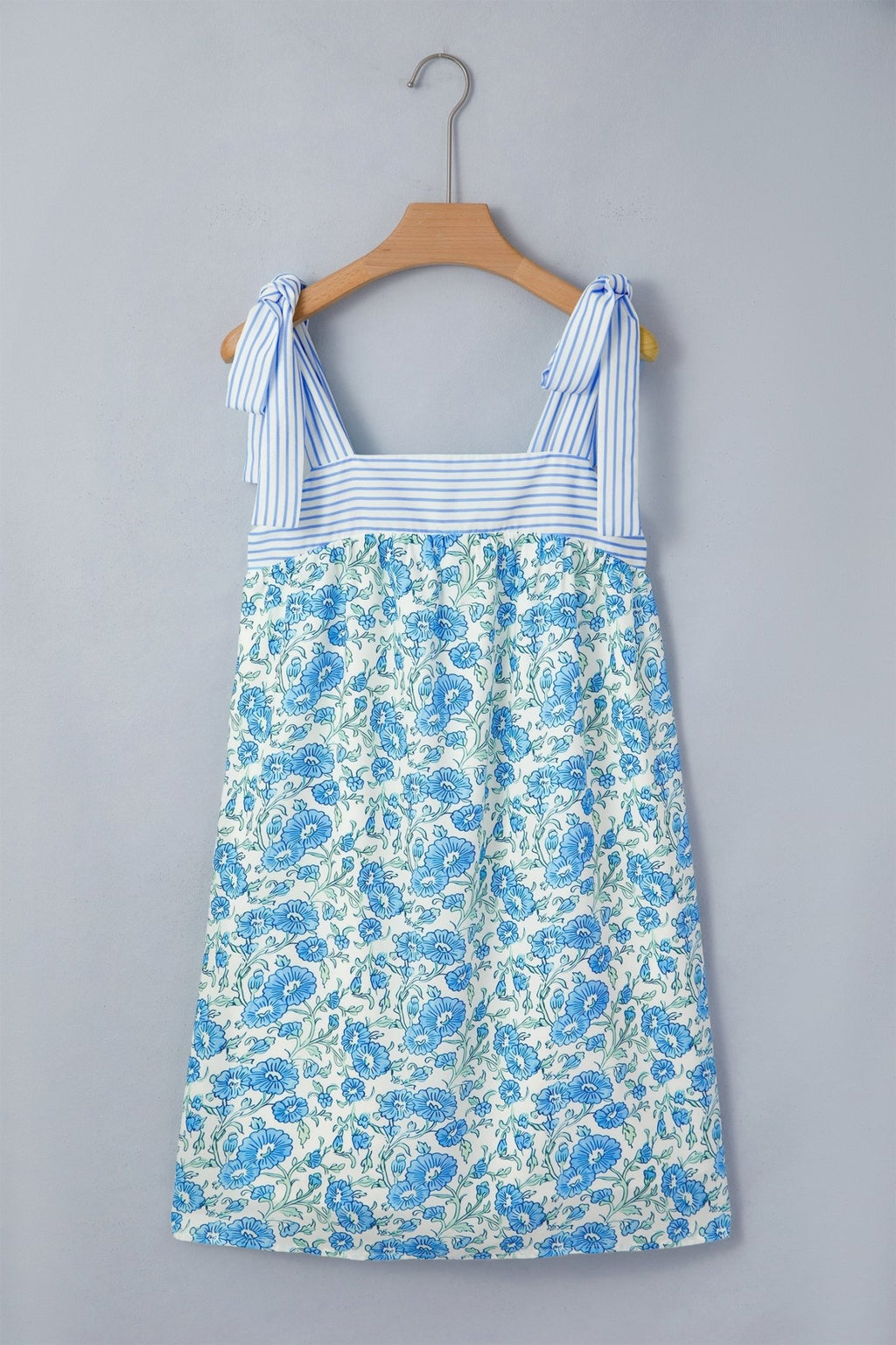 Floral Stripe Patchwork Bow Tie Strap Dress - Rooted & Reckless Co.