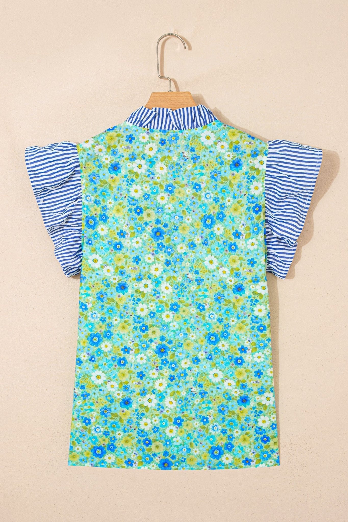 Floral Stripe Patchwork Flutter Sleeve V-Neck Blouse - Rooted & Reckless Co.