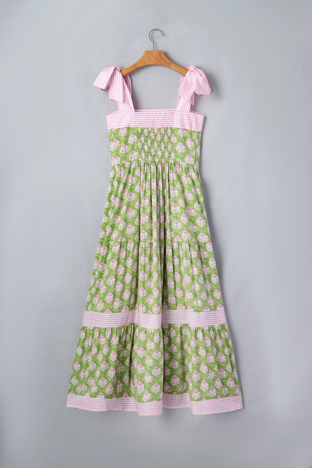 Floral Stripe Patchwork Knot Strap Maxi Dress - Rooted & Reckless Co.