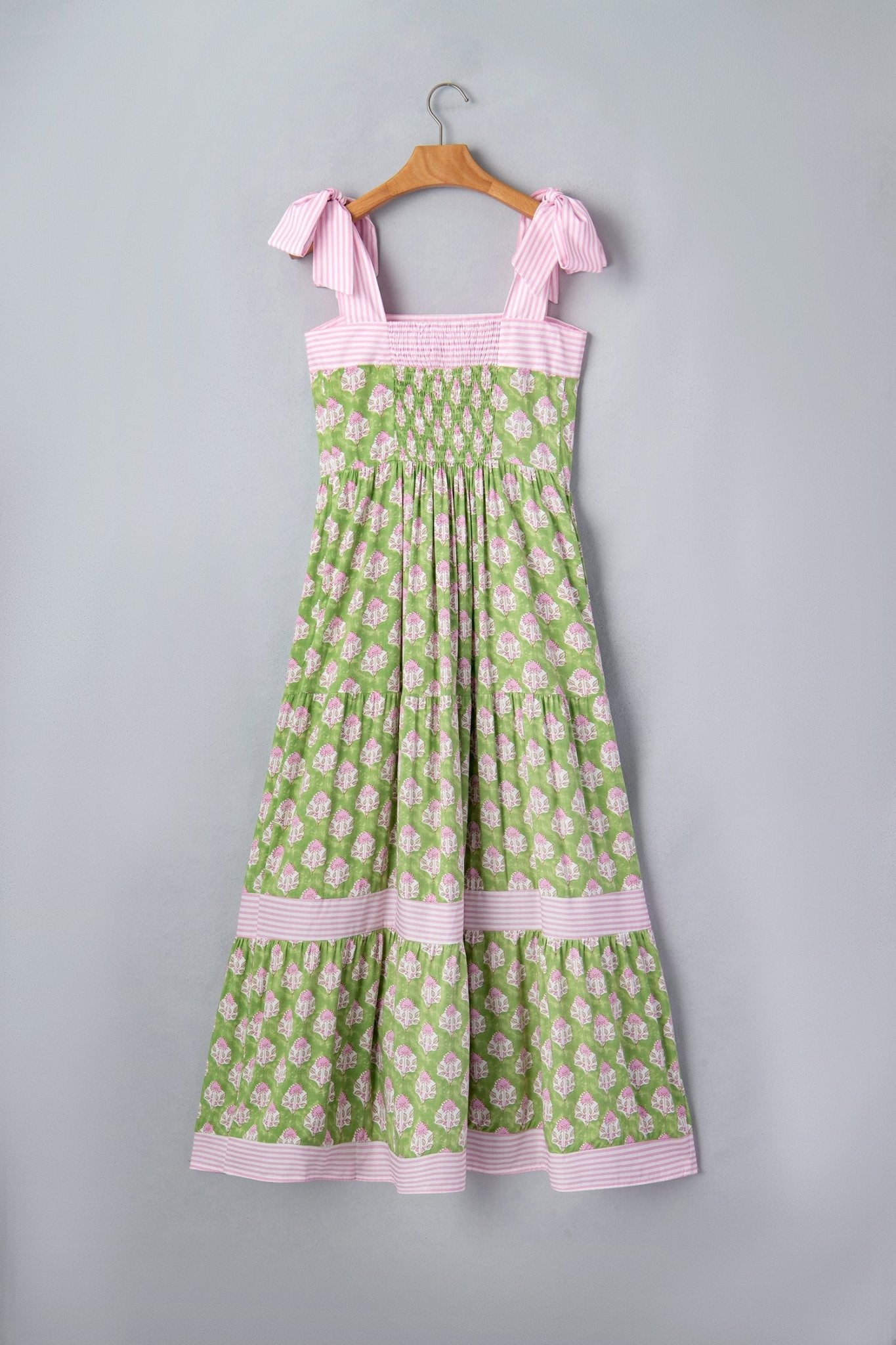 Floral Stripe Patchwork Knot Strap Maxi Dress - Rooted & Reckless Co.