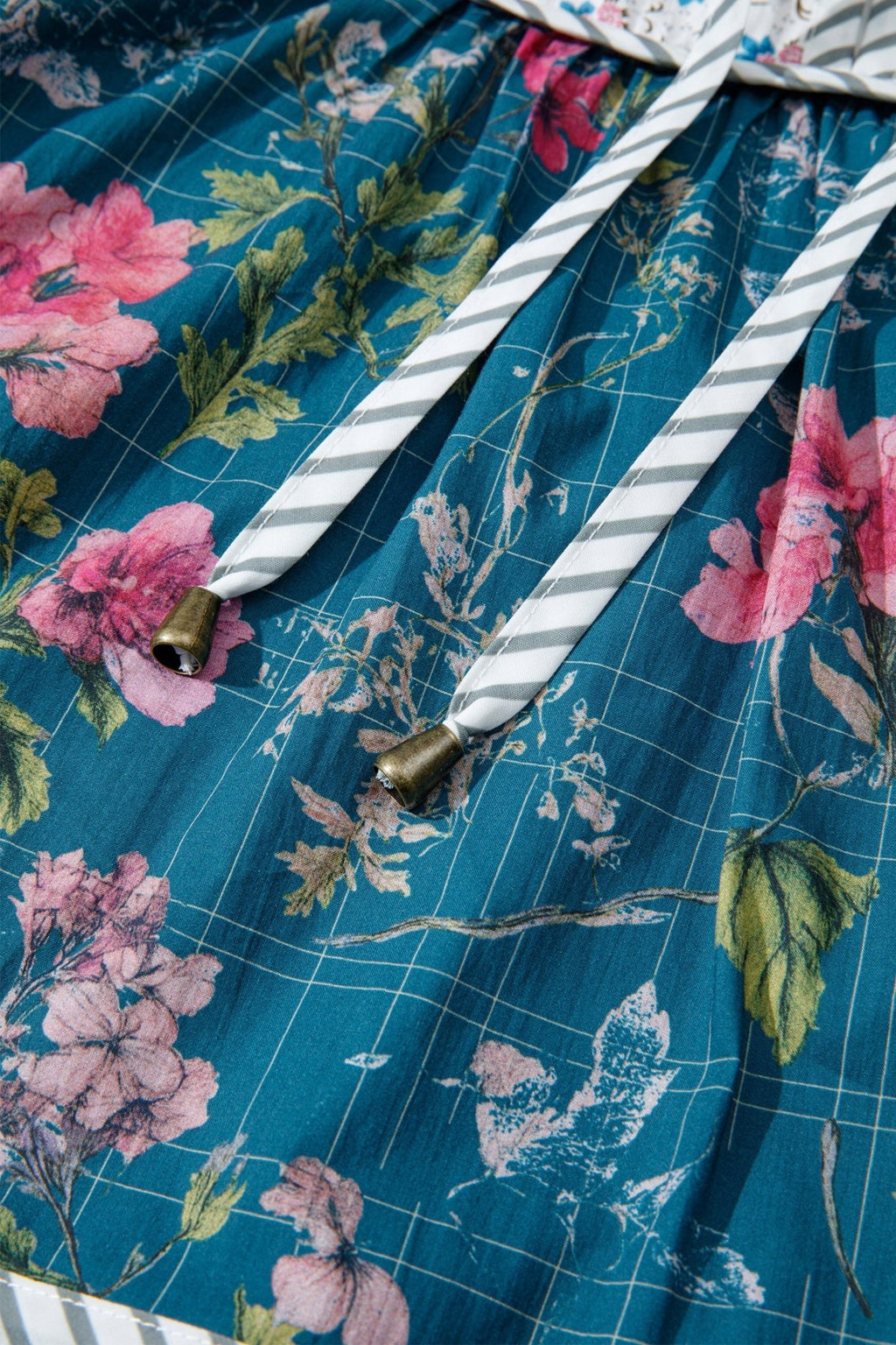 Floral Stripe Patchwork Long Puff Sleeve Blouse - Rooted & Reckless Co.