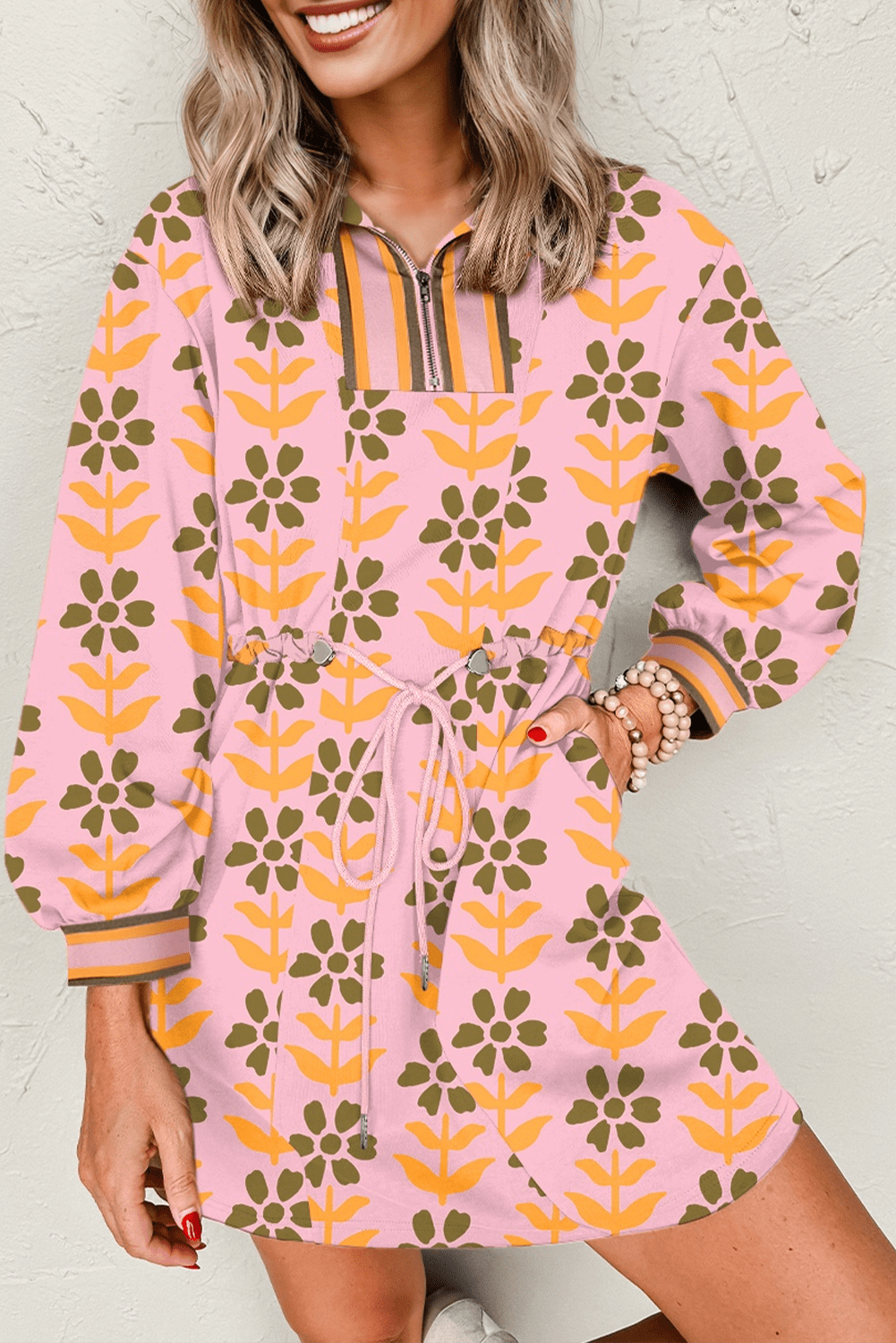 Floral Stripe Patchwork Long Sleeve Mini Dress - Rooted & Reckless Co.
