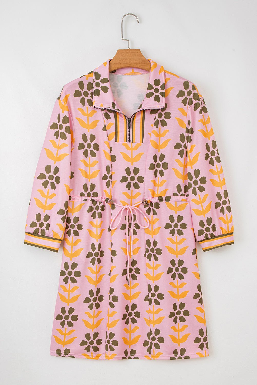 Floral Stripe Patchwork Long Sleeve Mini Dress - Rooted & Reckless Co.