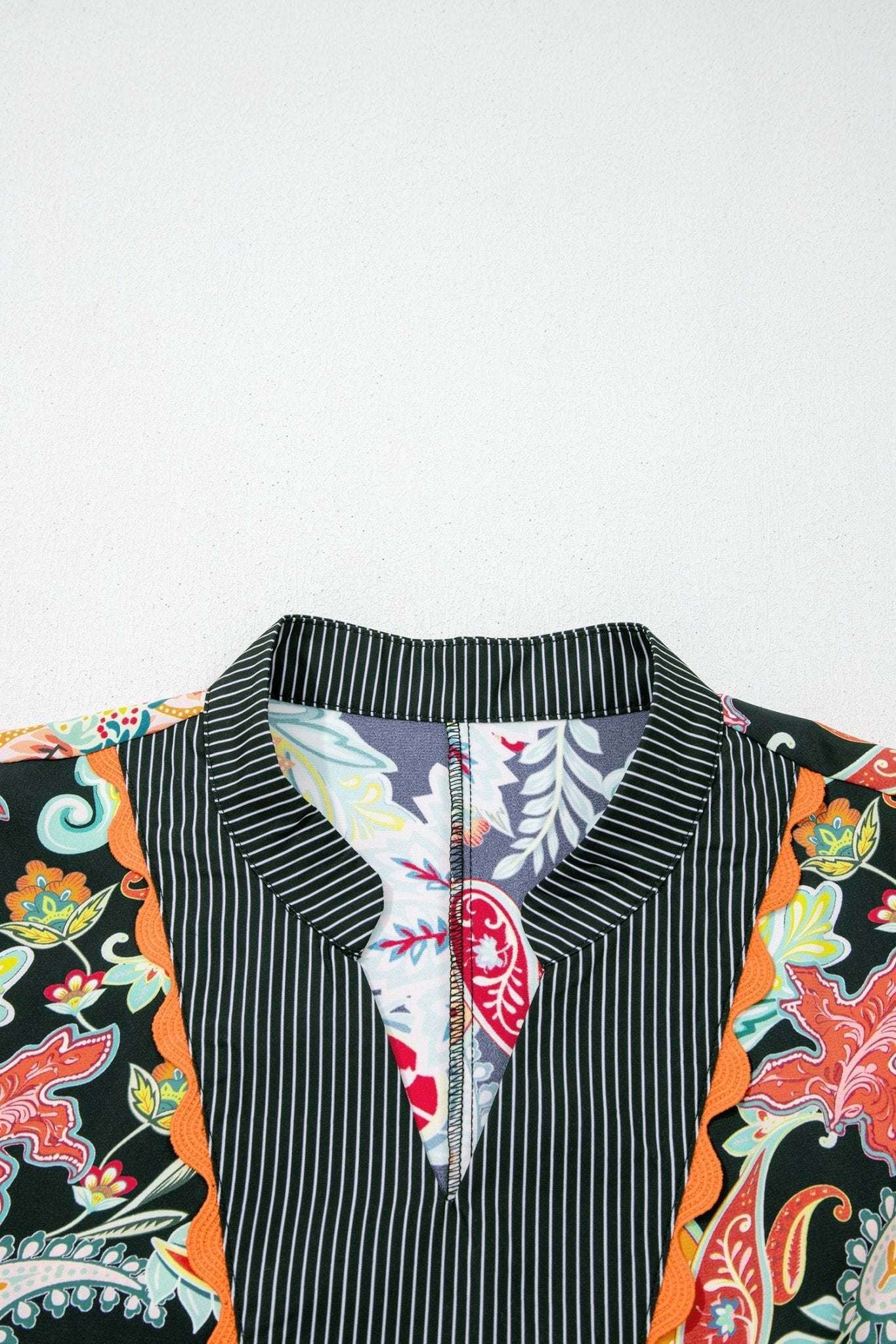 Floral Stripe Patchwork Ricrac Trim Blouse - Rooted & Reckless Co.