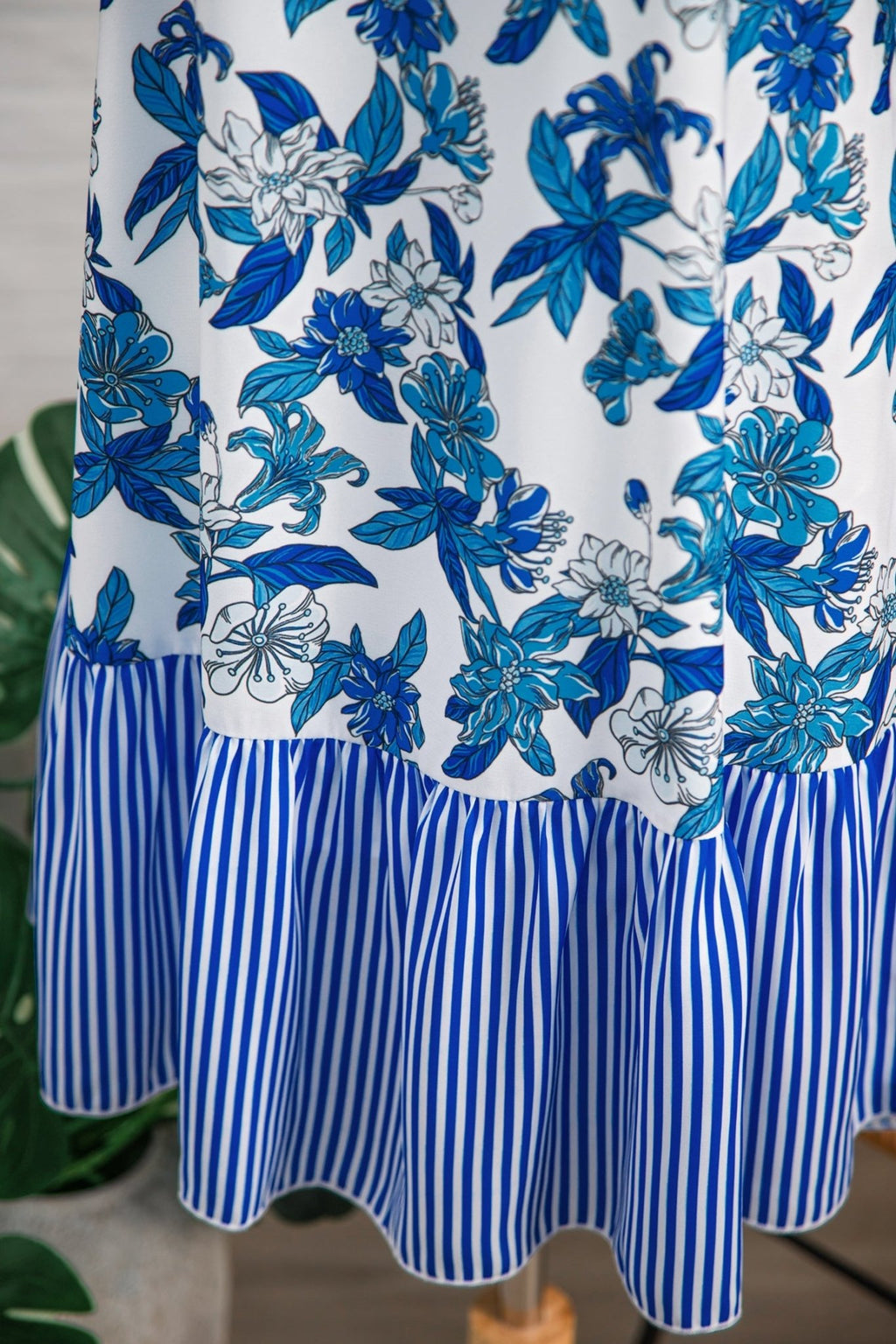 Floral Stripe Patchwork Sleeveless Ruffle Hem Dress - Rooted & Reckless Co.