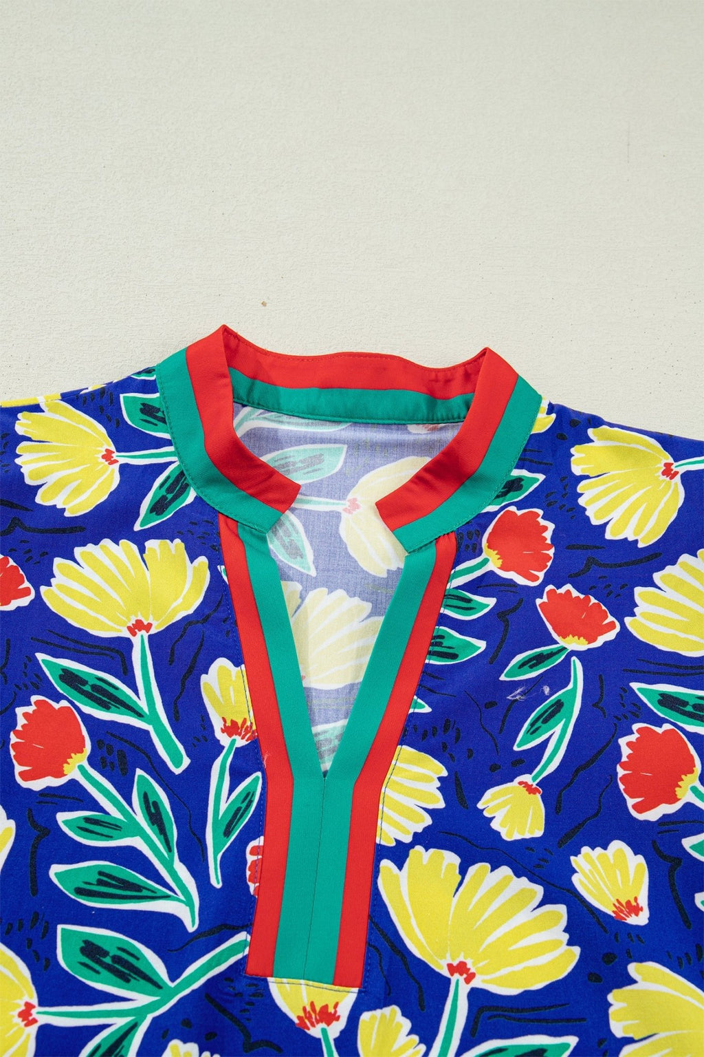 Floral Stripe Patchwork V-Neck Short Sleeve Blouse - Rooted & Reckless Co.
