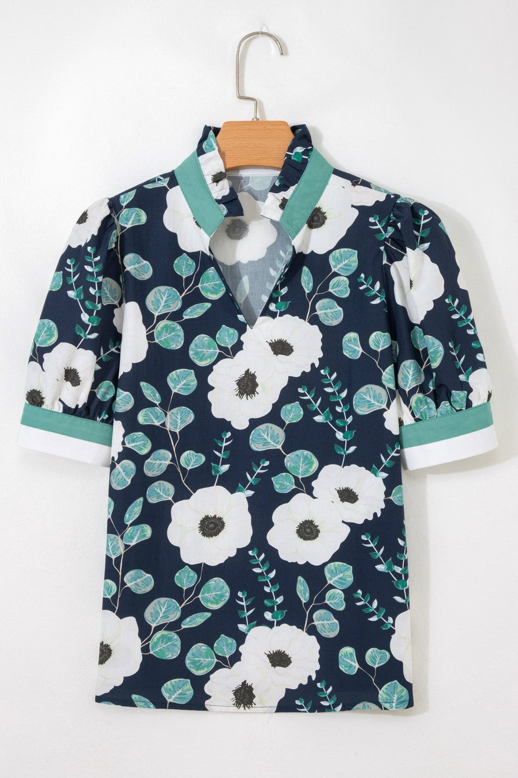 Floral Stripe Patchwork V-Neck Short Sleeve Blouse - Rooted & Reckless Co.