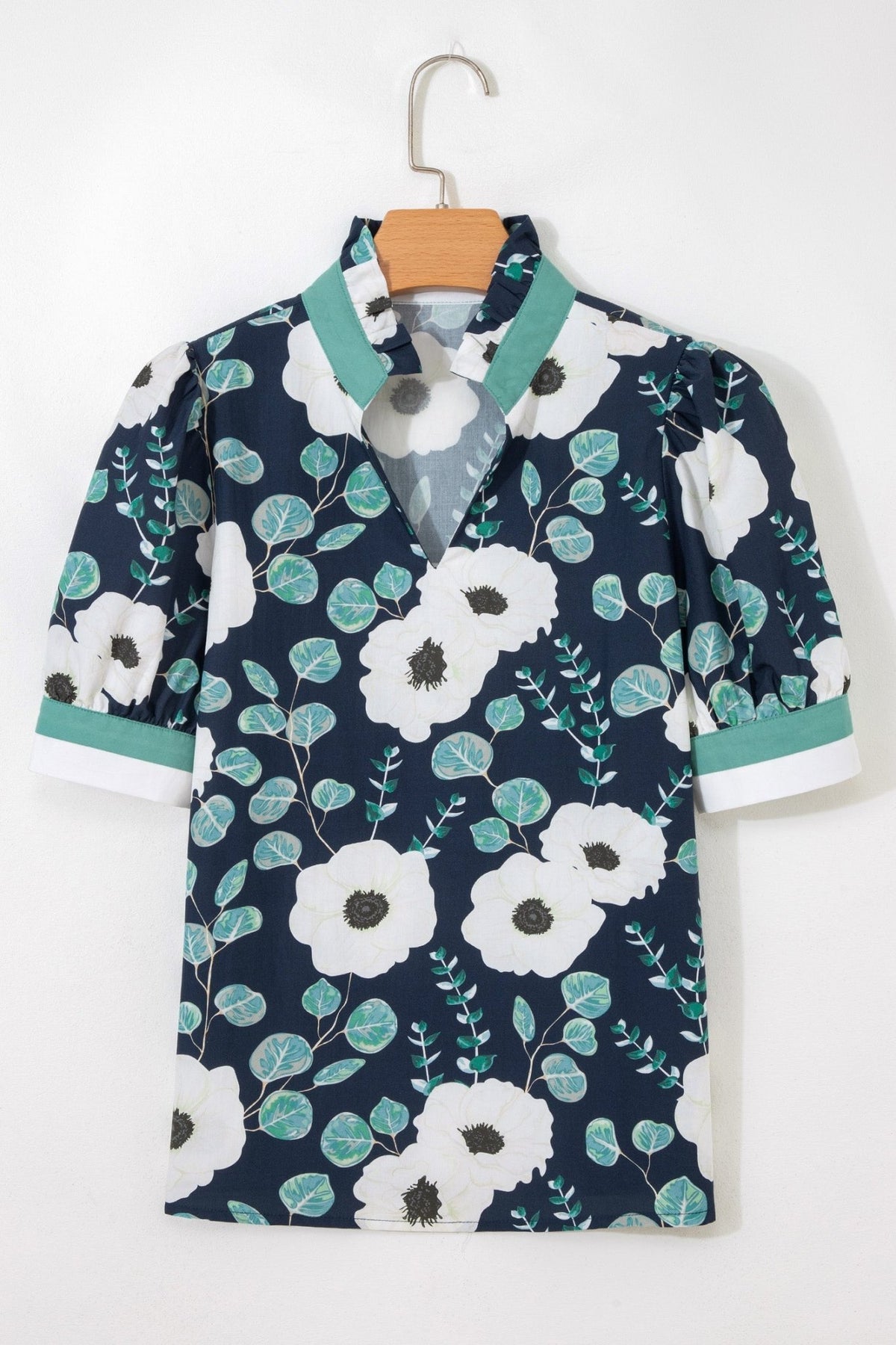 Floral Stripe Patchwork V-Neck Short Sleeve Blouse - Rooted & Reckless Co.