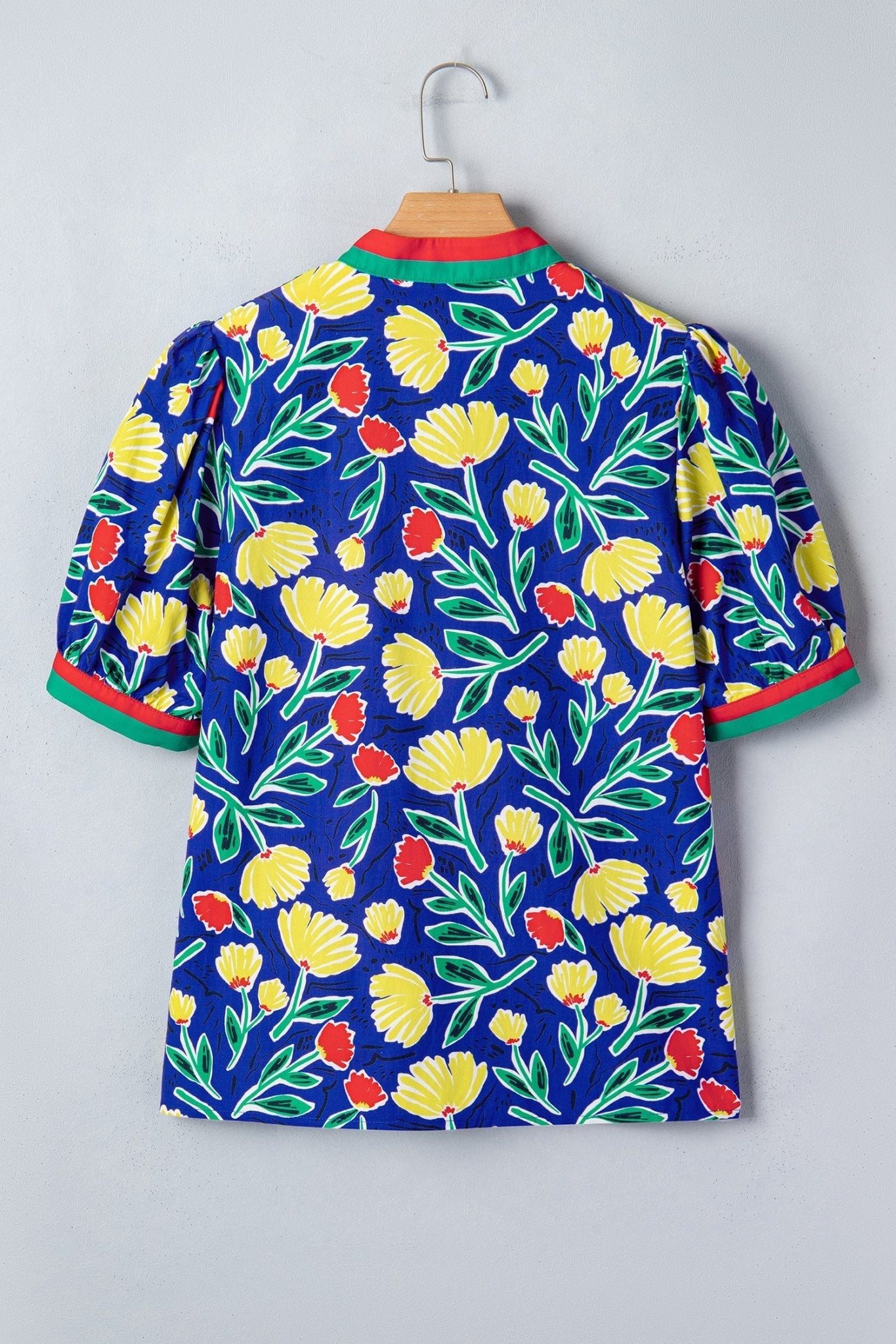 Floral Stripe Patchwork V-Neck Short Sleeve Blouse - Rooted & Reckless Co.